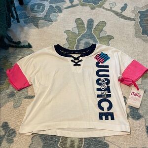 NWT Justice Kids White and Pink Sporty Top
